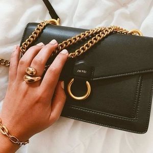 JW PEI The Envelope Black Vegan Leather Gold Chain Crossbody Bag